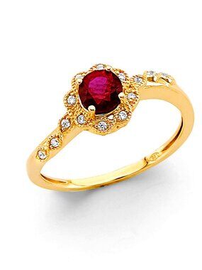 New 14K Yellow gold Round Red CZ Ring size 7
